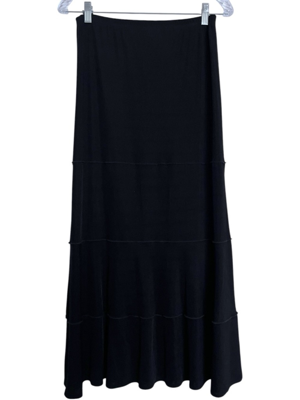Y2K Notations Slinky Knit Seam Detail Flowy Solid Black Maxi Skirt Small